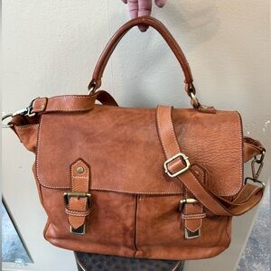 Lusher Made in Italy Soft Leather Messenger Crossbody Bag – Cognac Brown